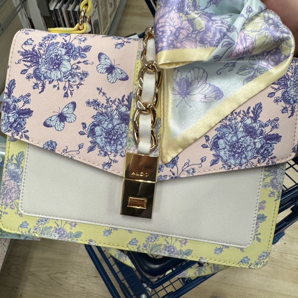 Aldo Pink and Yellow Shoulder Bag with Floral Elegance